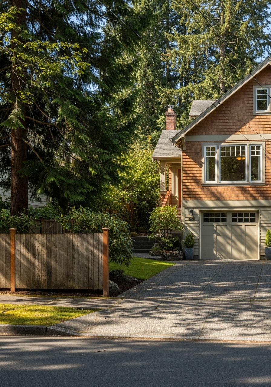 Island residential property in Anacortes with mature trees and well-maintained exterior.