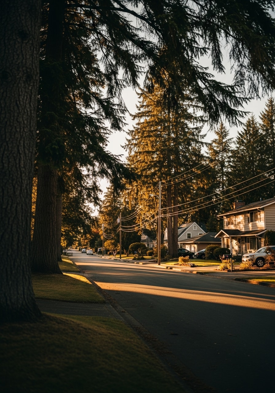 Established neighborhood in Sedro Woolley with tree-lined street and well-maintained homes.